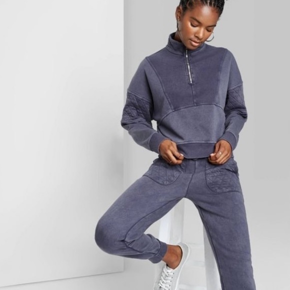 Wild Fable Navy Cropped Quarter Zip Pullover - Size Medium